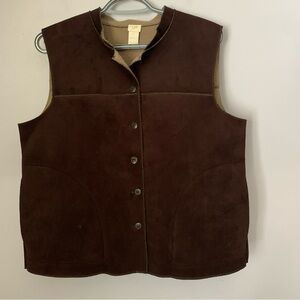 J.Jill Brown Button Front Fleece Lined Vest Size Medium